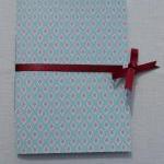 A5 Handstitched Notebook Regency Brighton Style in Duck Egg Blue and Red with Burgundy Ribbon