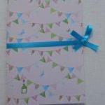 A5 Handstitched Notebook Bunting Butterflies Birdhouses Pink Cover with Turquoise Ribbon